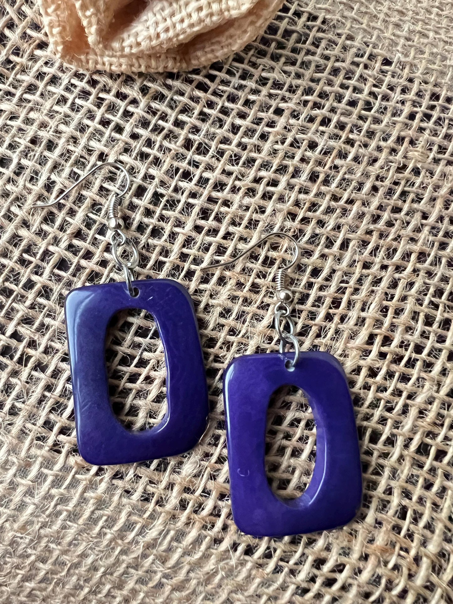 Purple blue statement earrings Dangle and drop earrings Fall fashion Tagua jewelry Artsy gifts Rectangle jewelry Wearable art Handmade