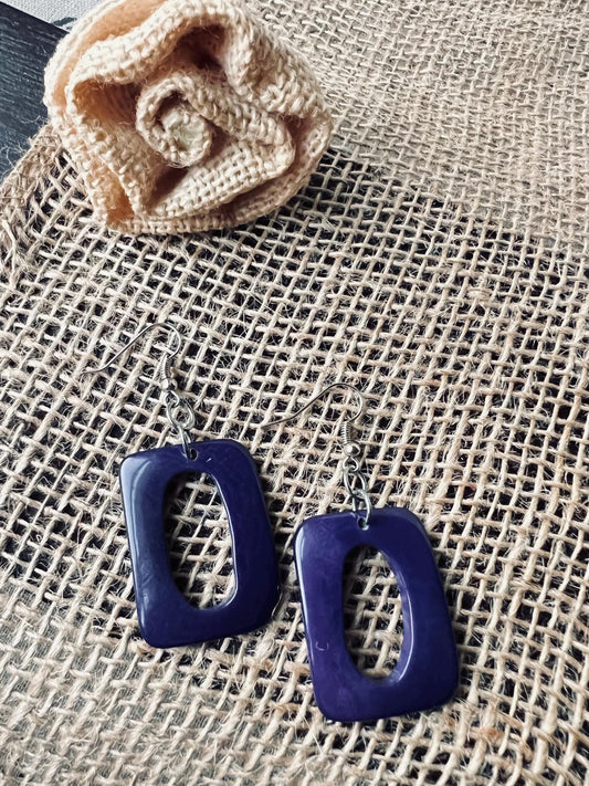 Purple blue statement earrings Dangle and drop earrings Fall fashion Tagua jewelry Artsy gifts Rectangle jewelry Wearable art Handmade