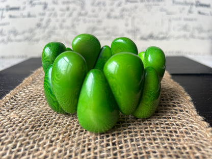 Green chunky bracelet Tagua jewelry Big bracelet for women Raindrop bracelet Statement bangle Art to wear Elastic stretch chunky bracelet