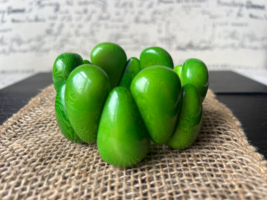 Green chunky bracelet Tagua jewelry Big bracelet for women Raindrop bracelet Statement bangle Art to wear Elastic stretch chunky bracelet