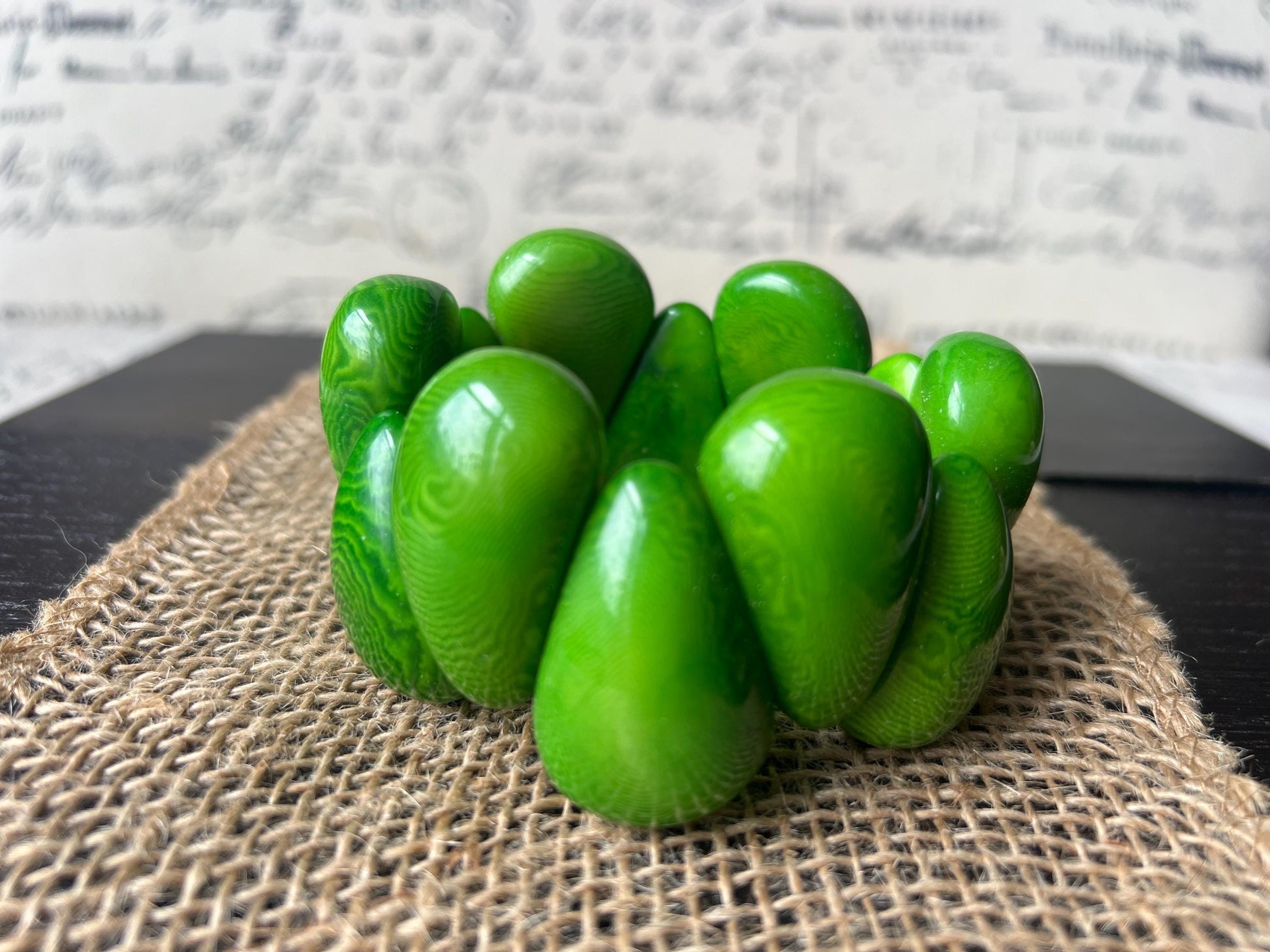 Green chunky bracelet Tagua jewelry Big bracelet for women Raindrop bracelet Statement bangle Art to wear Elastic stretch chunky bracelet