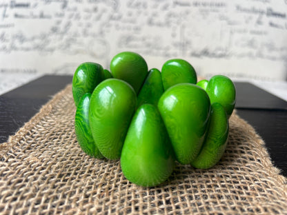 Green chunky bracelet Tagua jewelry Big bracelet for women Raindrop bracelet Statement bangle Art to wear Elastic stretch chunky bracelet