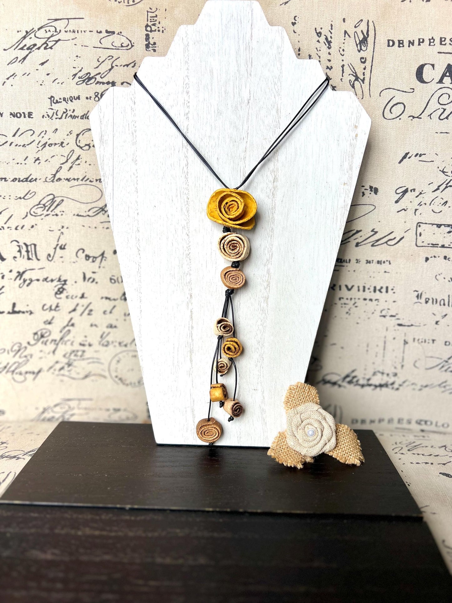 Yellow flower pendant necklace Dainty rose necklace Floral necklace Adjustable cord Rose jewelry Artistic necklace Wearable art