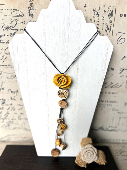 Yellow flower pendant necklace Dainty rose necklace Floral necklace Adjustable cord Rose jewelry Artistic necklace Wearable art