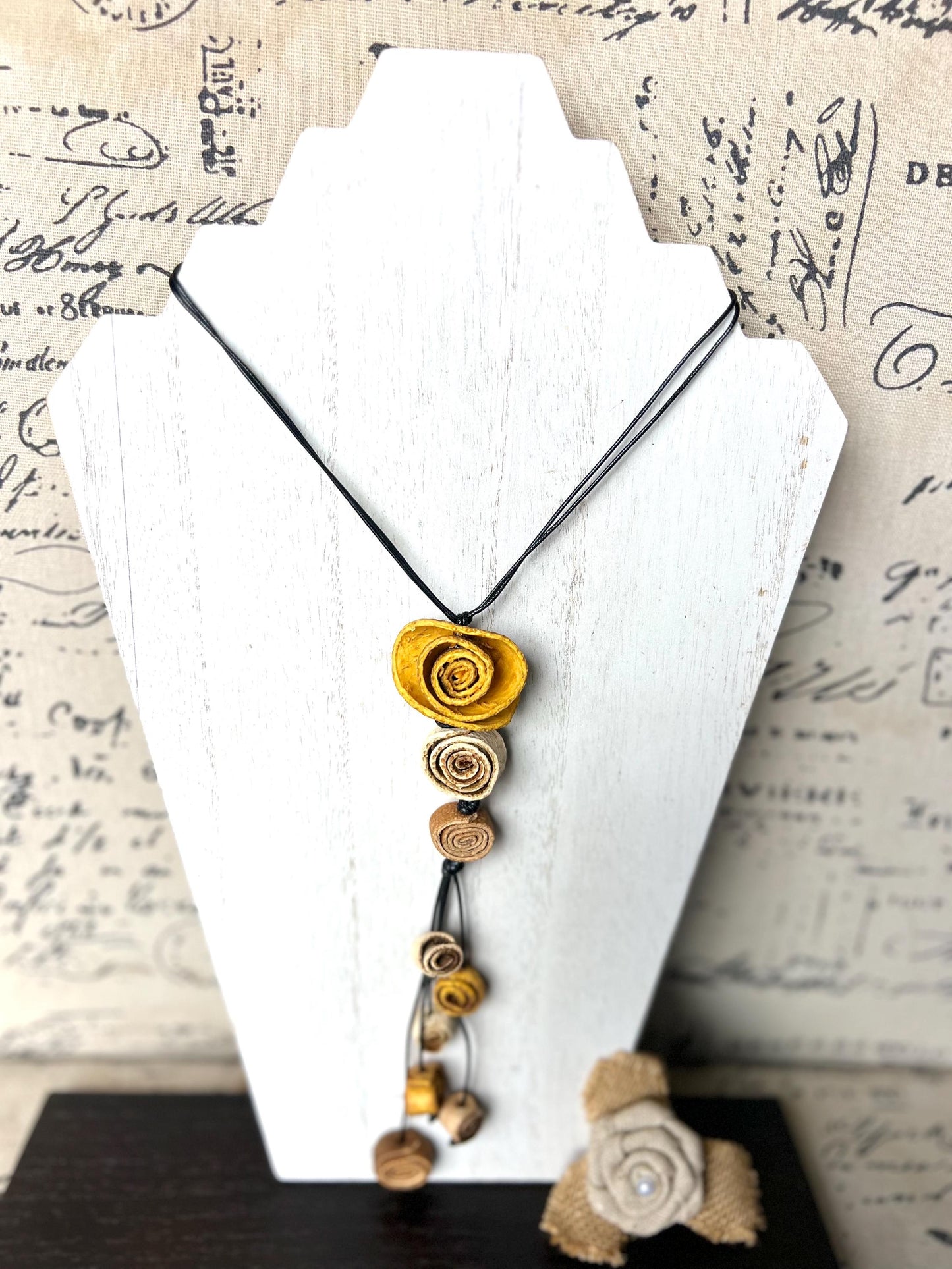 Yellow flower pendant necklace Dainty rose necklace Floral necklace Adjustable cord Rose jewelry Artistic necklace Wearable art