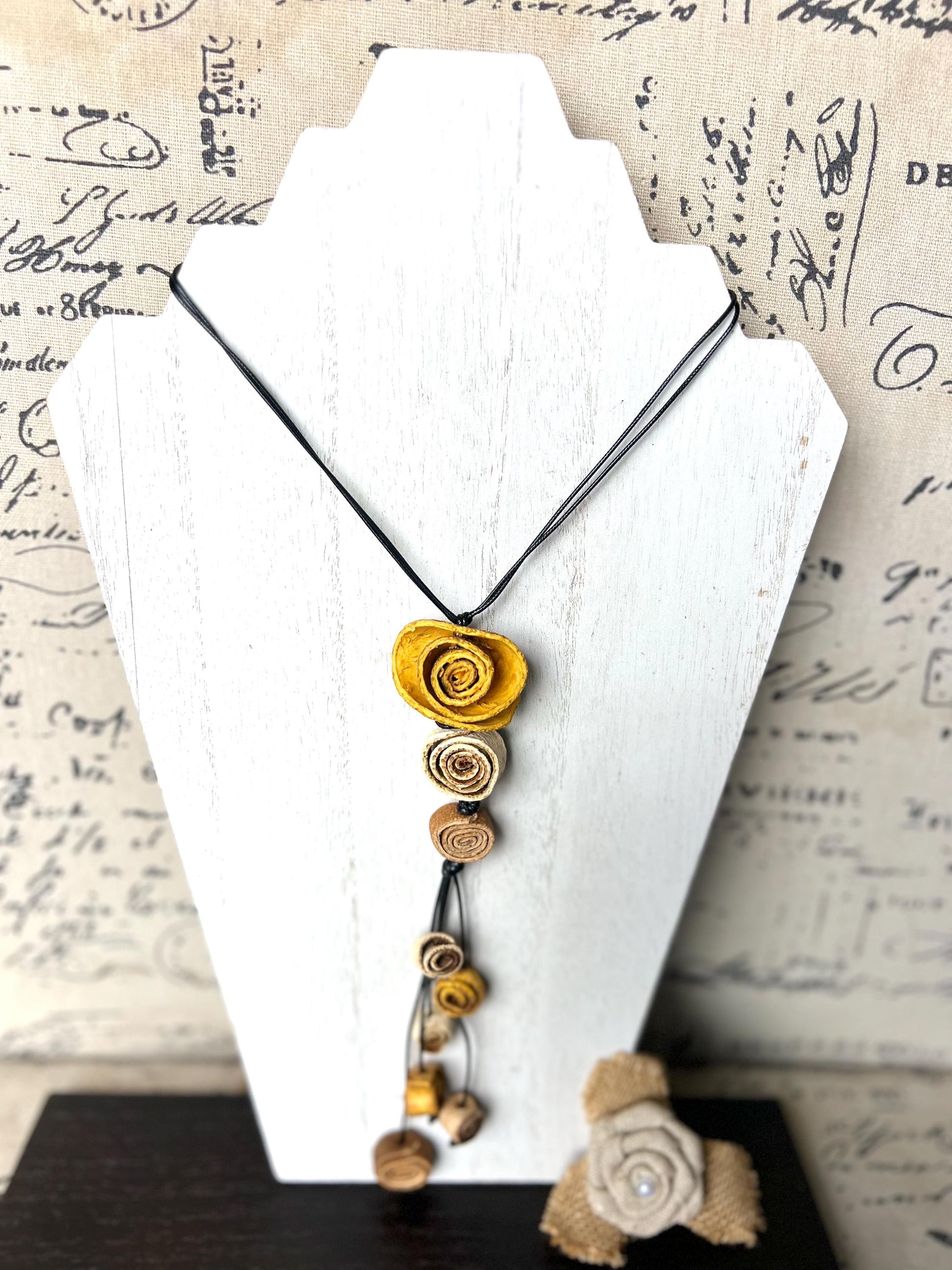 Yellow flower pendant necklace Dainty rose necklace Floral necklace Adjustable cord Rose jewelry Artistic necklace Wearable art