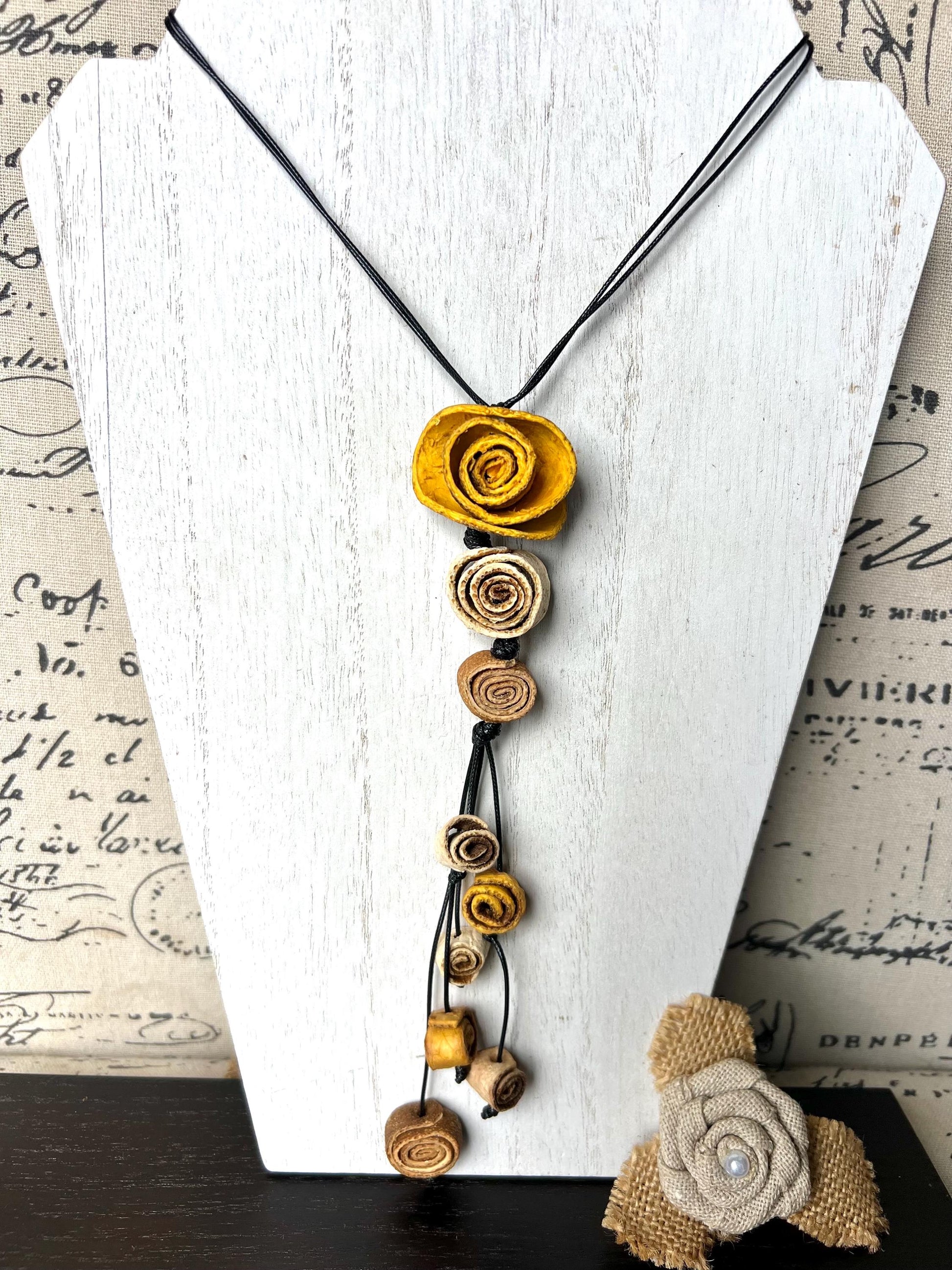 Yellow flower pendant necklace Dainty rose necklace Floral necklace Adjustable cord Rose jewelry Artistic necklace Wearable art