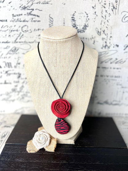 Red flower pendant necklace Dainty rose necklace Rose necklace Adjustable cord Art to wear Artistic necklace Feminine artsy gifts