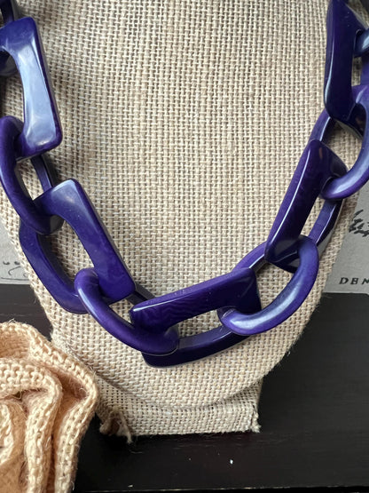 Purple blue chunky chain link necklace Adjustable cord Tagua jewelry Oversized beaded collar Geometric necklace Fall fashion Wearable art