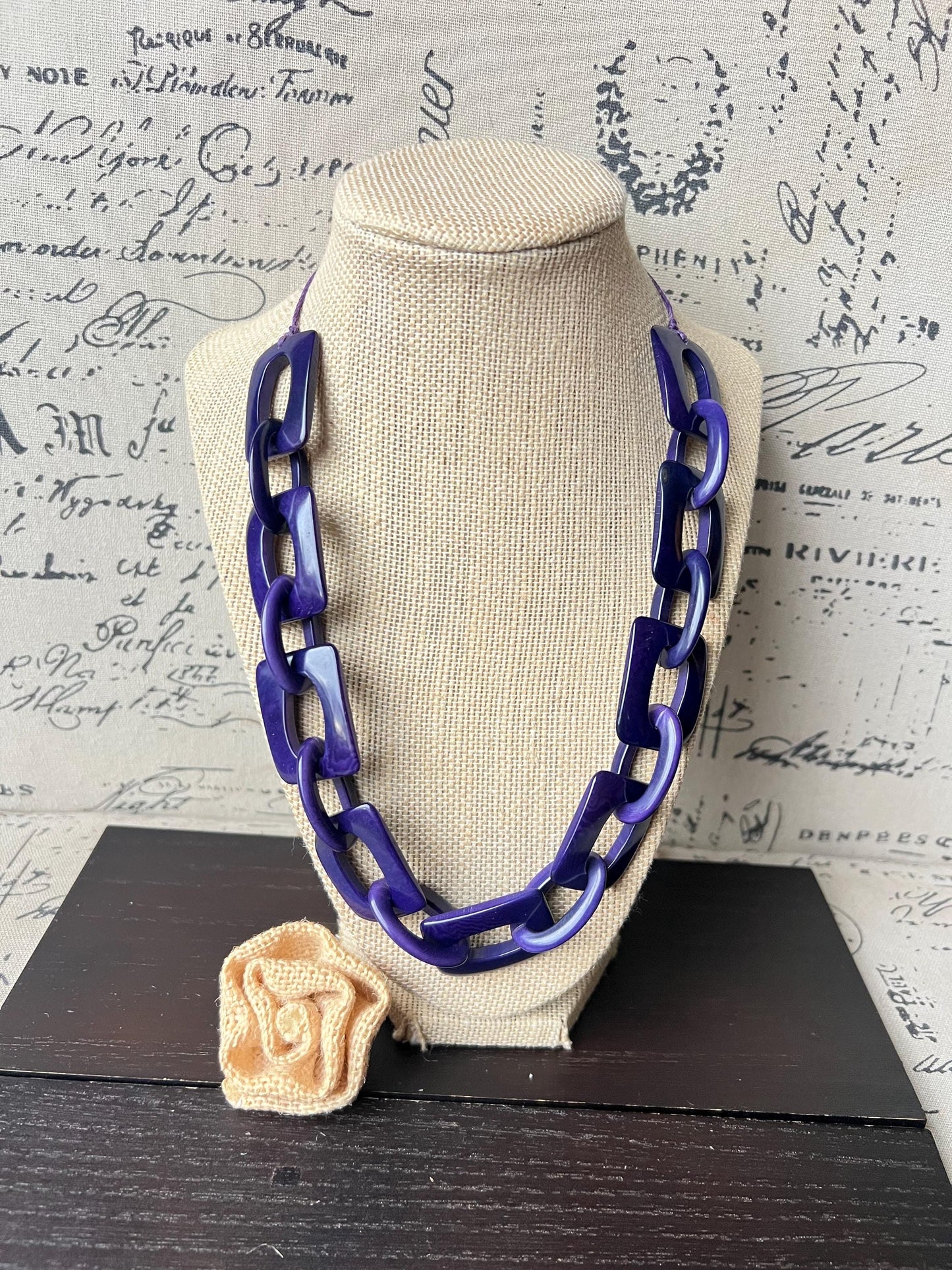 Purple blue chunky chain link necklace Adjustable cord Tagua jewelry Oversized beaded collar Geometric necklace Fall fashion Wearable art