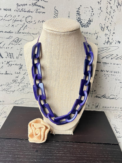 Purple blue chunky chain link necklace Adjustable cord Tagua jewelry Oversized beaded collar Geometric necklace Fall fashion Wearable art