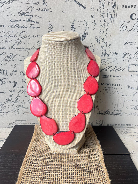 Salmon color simple necklace Tagua nut jewelry Statement necklace with adjustable cord Wearable art Fall fashion Handmade beaded necklace
