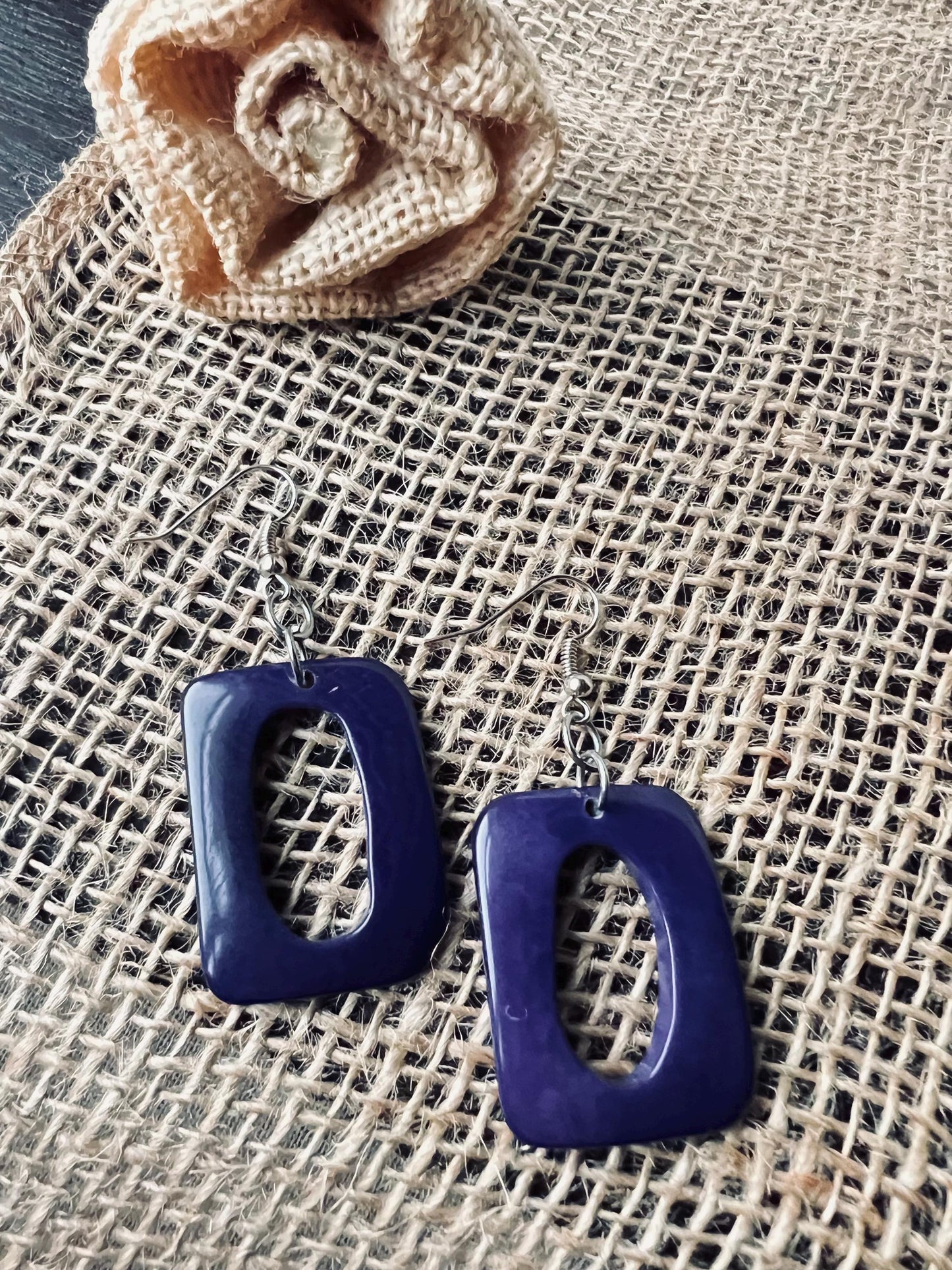 Purple blue statement earrings Dangle and drop earrings Fall fashion Tagua jewelry Artsy gifts Rectangle jewelry Wearable art Handmade