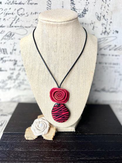 Red flower pendant necklace Dainty rose necklace Rose necklace Adjustable cord Art to wear Artistic necklace Feminine artsy gifts