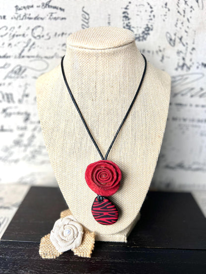 Red flower pendant necklace Dainty rose necklace Rose necklace Adjustable cord Art to wear Artistic necklace Feminine artsy gifts