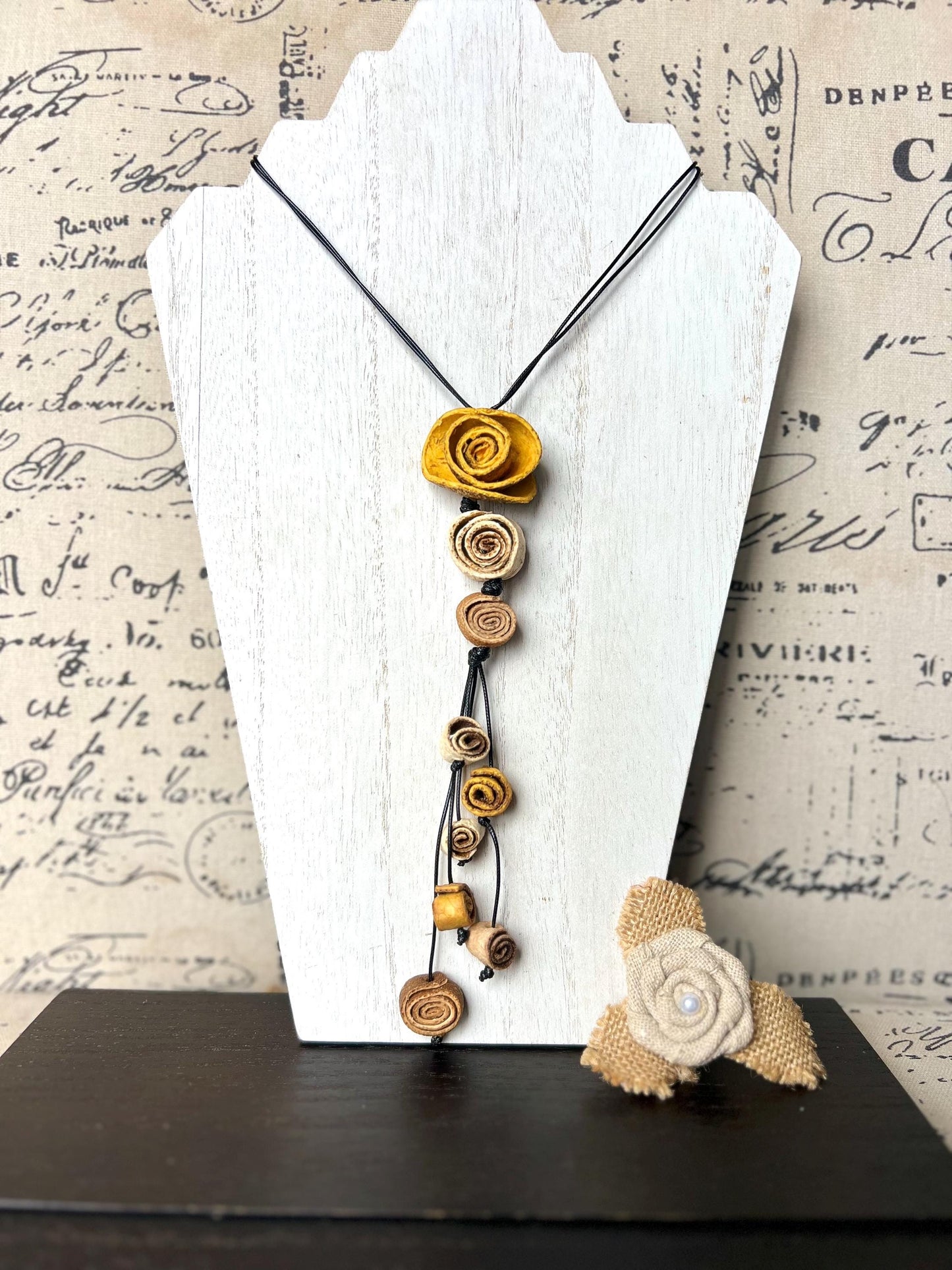 Yellow flower pendant necklace Dainty rose necklace Floral necklace Adjustable cord Rose jewelry Artistic necklace Wearable art