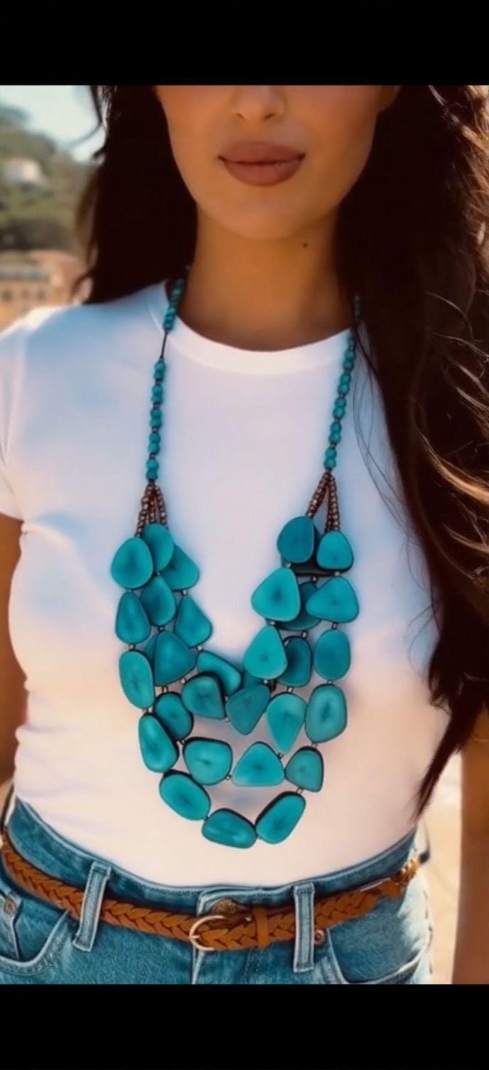 Turquoise green statement necklace Adjustable cord Tagua jewelry Big bold necklaces Multi layer beaded necklace Wearable art Fall fashion
