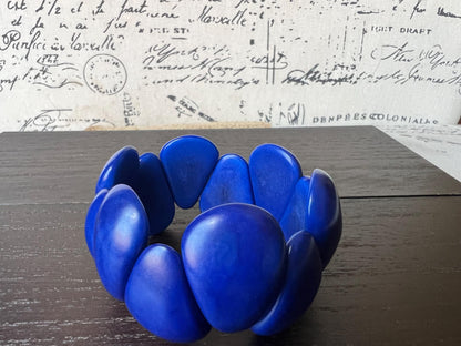 Royal blue chunky bracelet Tagua jewelry Raindrop bracelet Statement bangle Art to wear Elastic stretch chunky bracelet Fall fashion