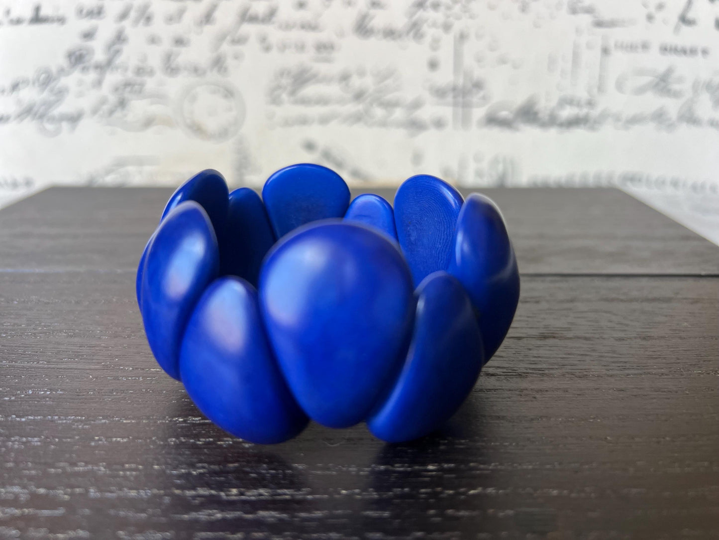 Royal blue chunky bracelet Tagua jewelry Raindrop bracelet Statement bangle Art to wear Elastic stretch chunky bracelet Fall fashion
