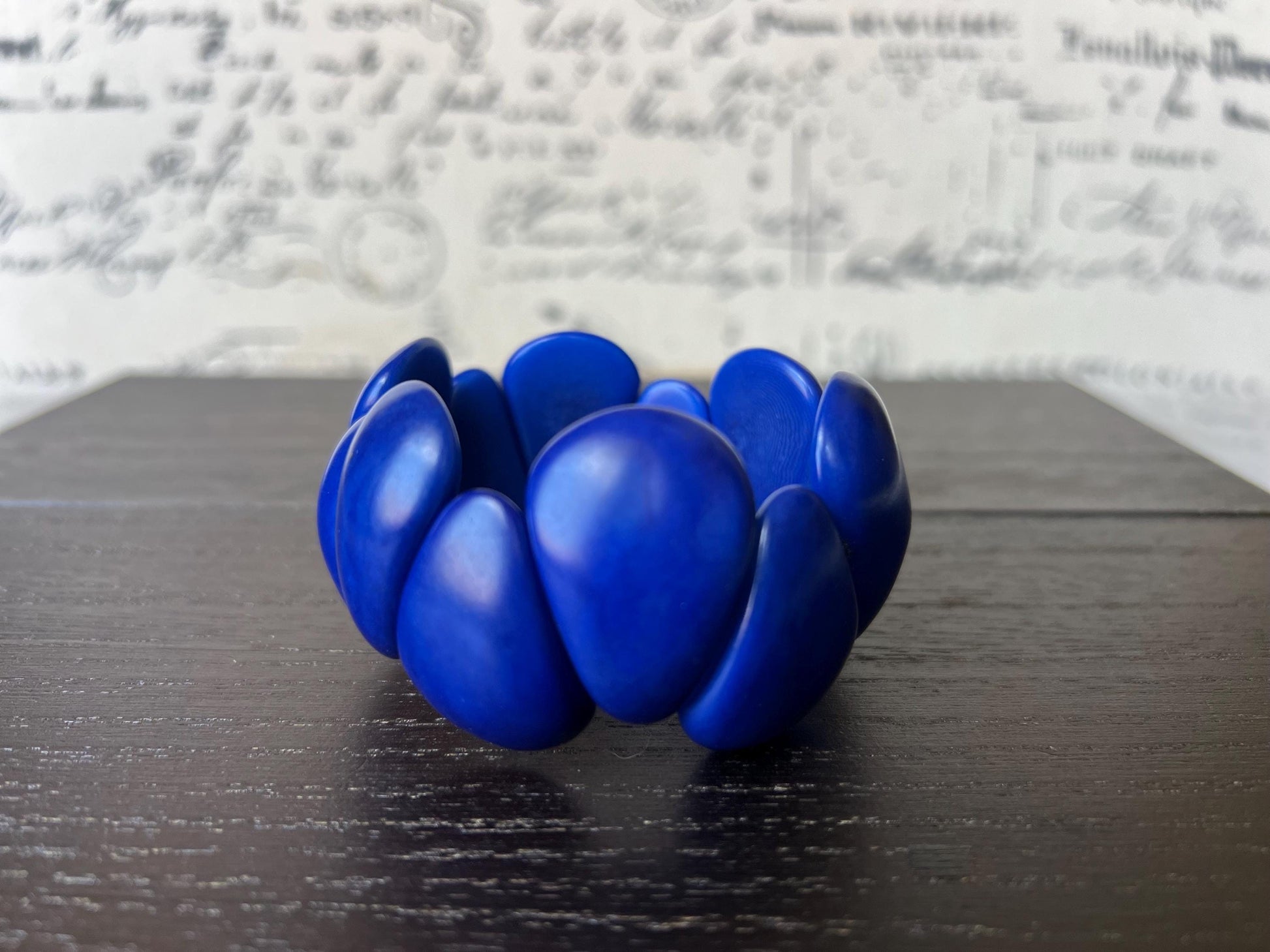Royal blue chunky bracelet Tagua jewelry Raindrop bracelet Statement bangle Art to wear Elastic stretch chunky bracelet Fall fashion