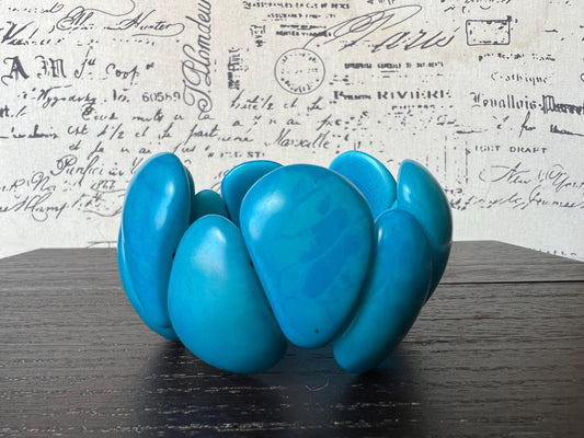 Turquoise blue chunky bracelet Tagua jewelry Big bracelet for women Raindrop bracelet Statement bangle Art to wear Elastic stretch bracelet