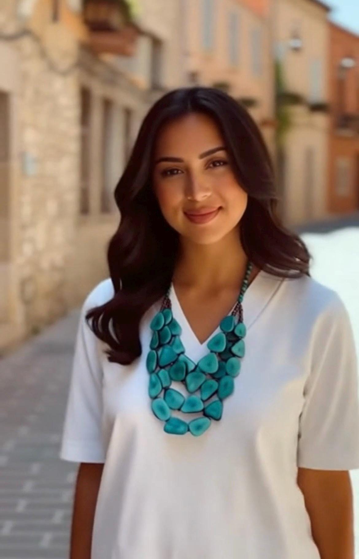 Turquoise green statement necklace Adjustable cord Tagua jewelry Big bold necklaces Multi layer beaded necklace Wearable art Fall fashion