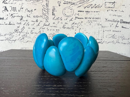Turquoise blue chunky bracelet Tagua jewelry Big bracelet for women Raindrop bracelet Statement bangle Art to wear Elastic stretch bracelet