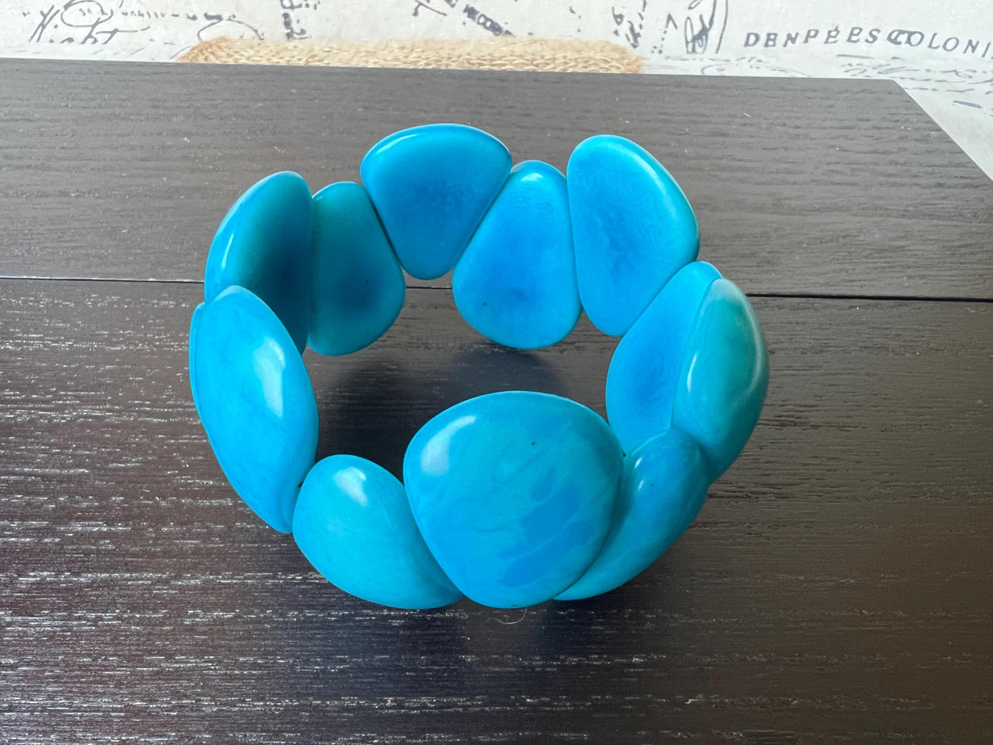 Turquoise blue chunky bracelet Tagua jewelry Big bracelet for women Raindrop bracelet Statement bangle Art to wear Elastic stretch bracelet