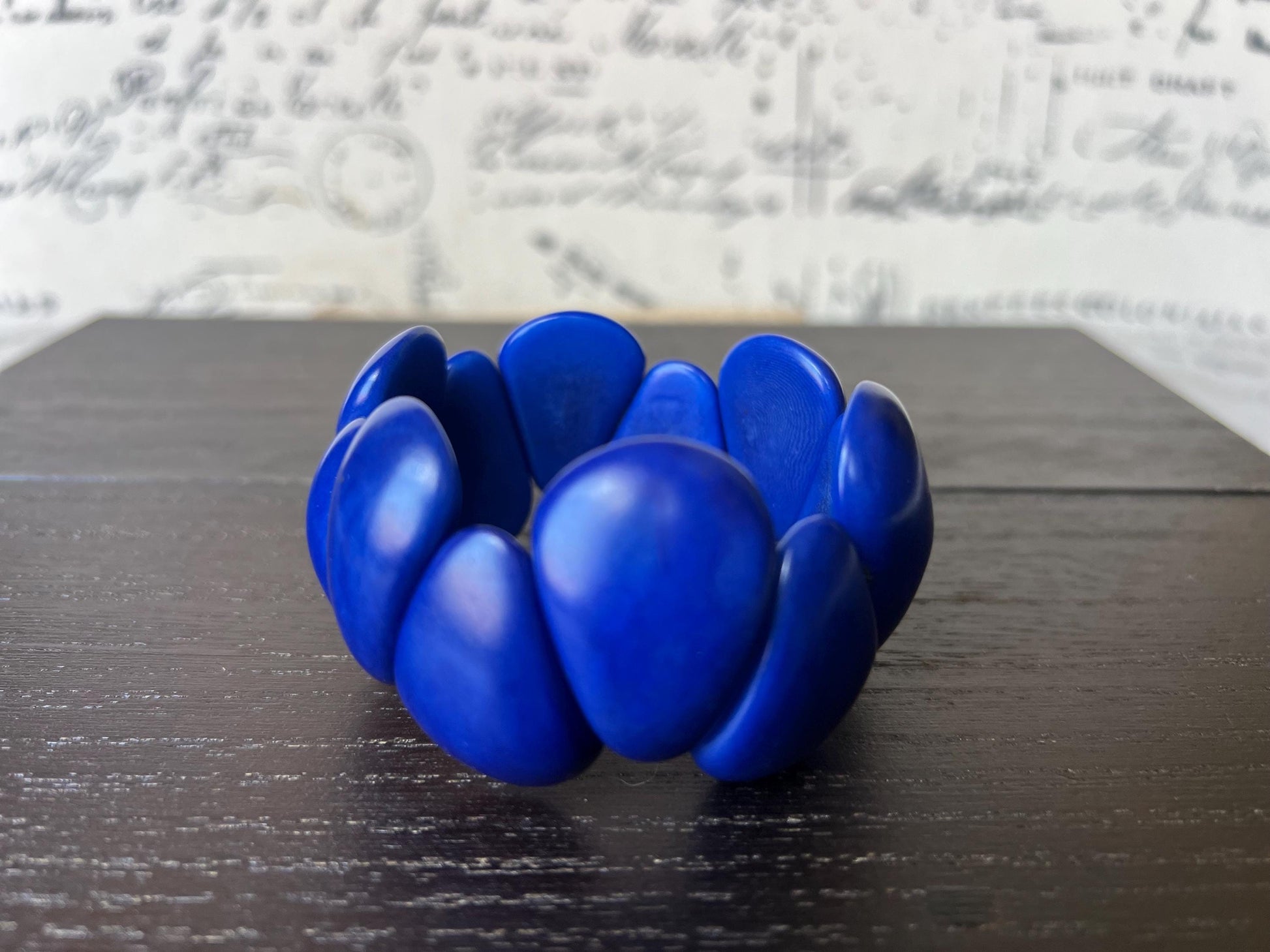 Royal blue chunky bracelet Tagua jewelry Raindrop bracelet Statement bangle Art to wear Elastic stretch chunky bracelet Fall fashion