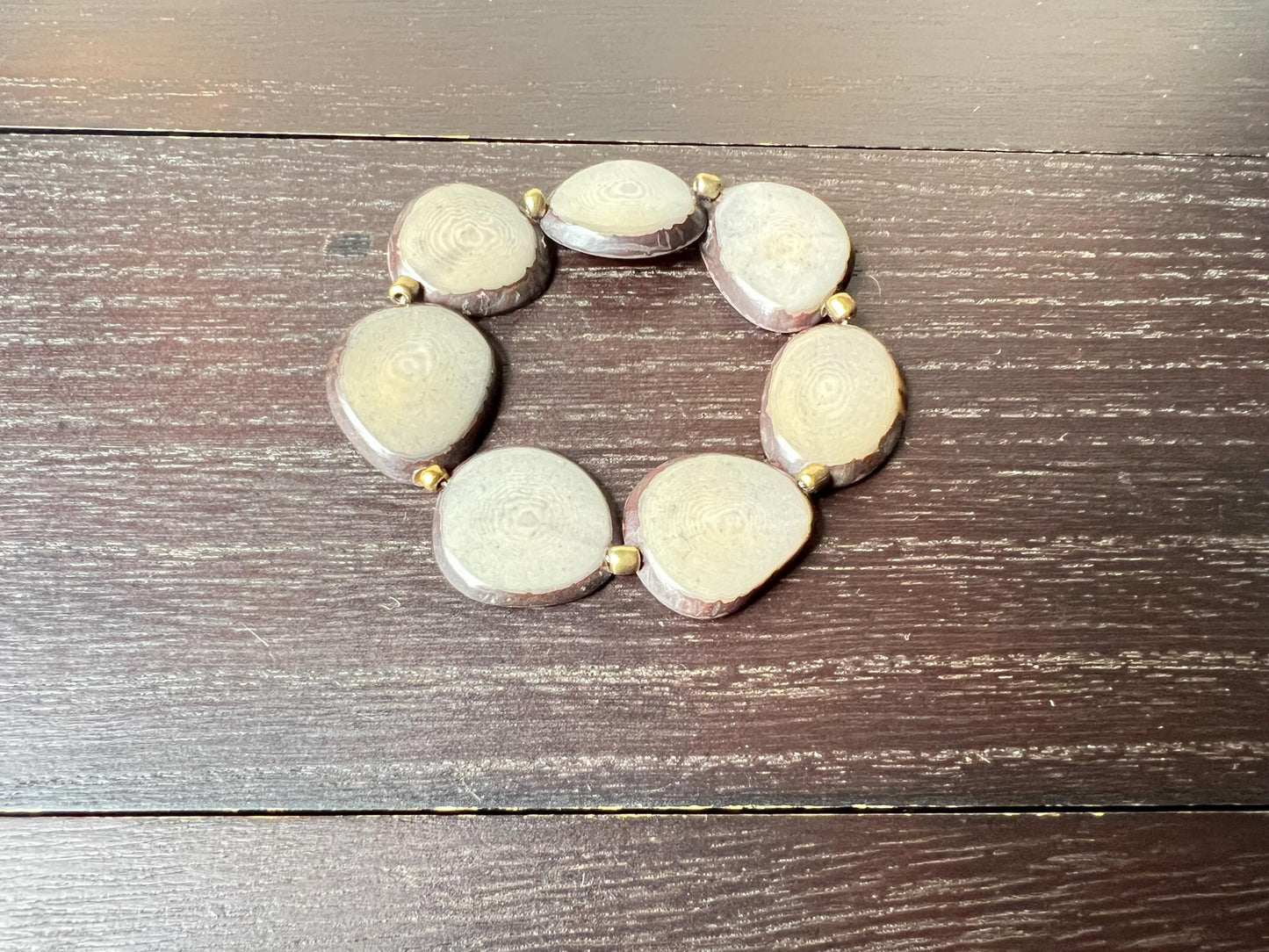 Gray fashion bracelet Tagua jewelry Beaded stretch bracelets for women Statement bangle Wearable art Christmas gifts