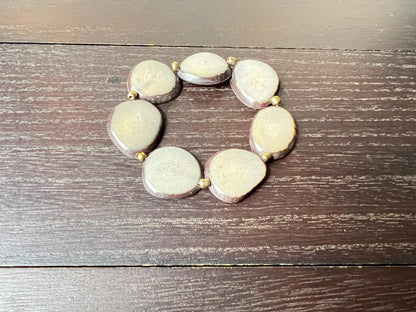 Gray fashion bracelet Tagua jewelry Beaded stretch bracelets for women Statement bangle Wearable art Christmas gifts