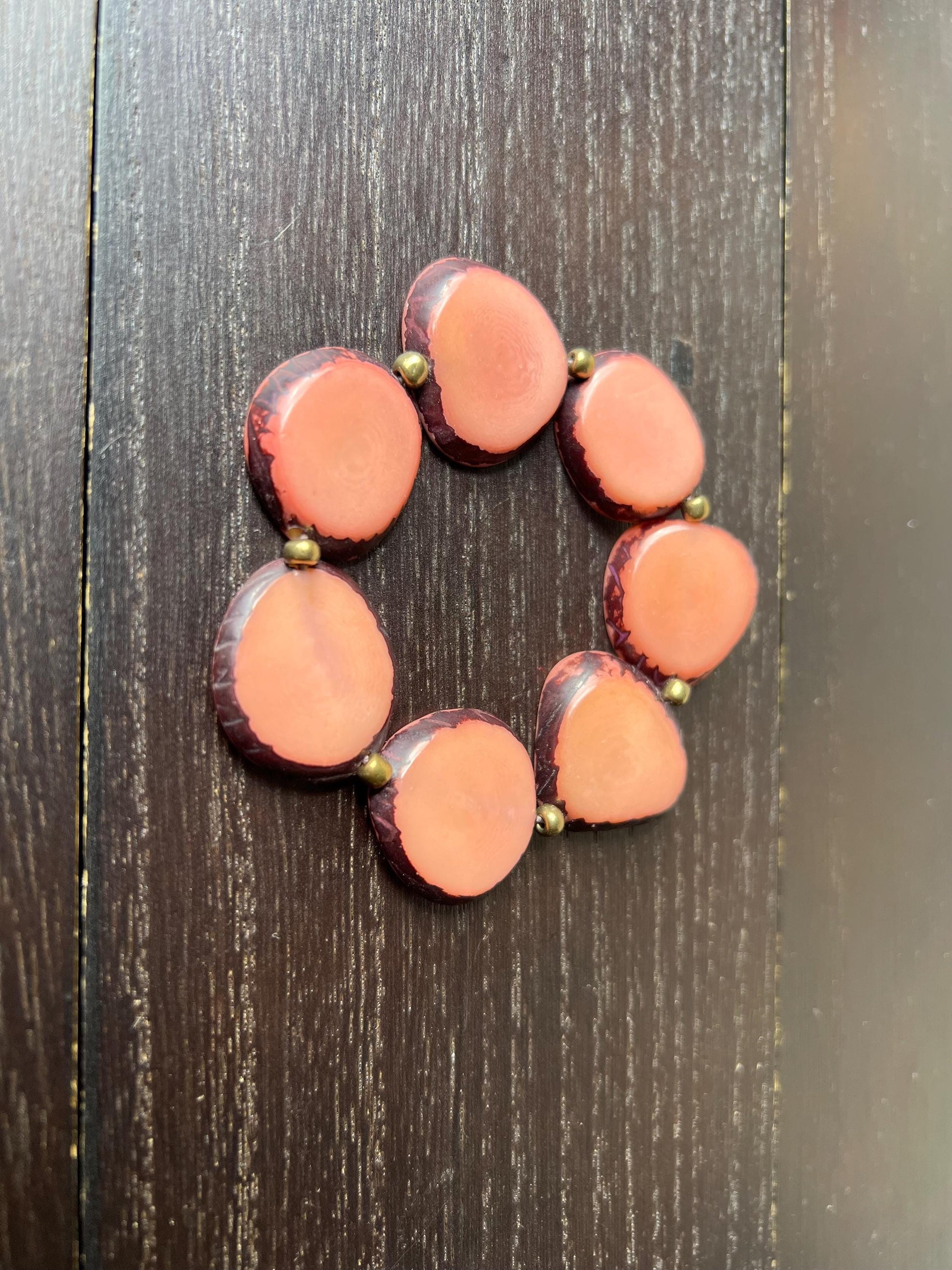 Blush pink beaded bracelet Tagua jewelry Elastic stretch bracelets for women Statement bangle Christmas gifts