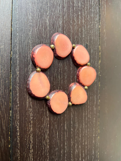 Blush pink beaded bracelet Tagua jewelry Elastic stretch bracelets for women Statement bangle Christmas gifts