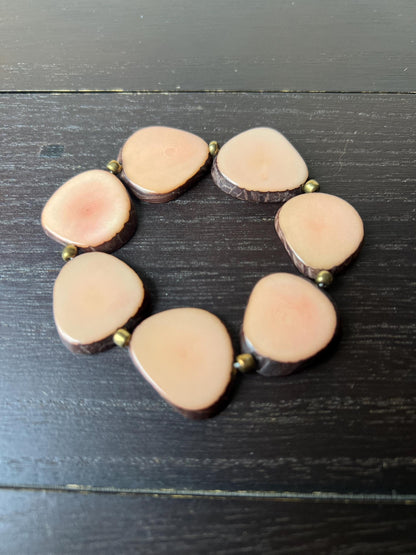 Light pink fashion bracelet Tagua jewelry Beaded stretch bracelets for women Statement bangle Artsy gifts Stocking stuffers