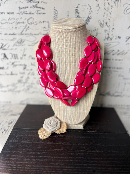 Red beaded necklace Tagua jewelry Statement necklace for women chunky Christmas gifts Wearable art Multi layer necklace Big bold bib