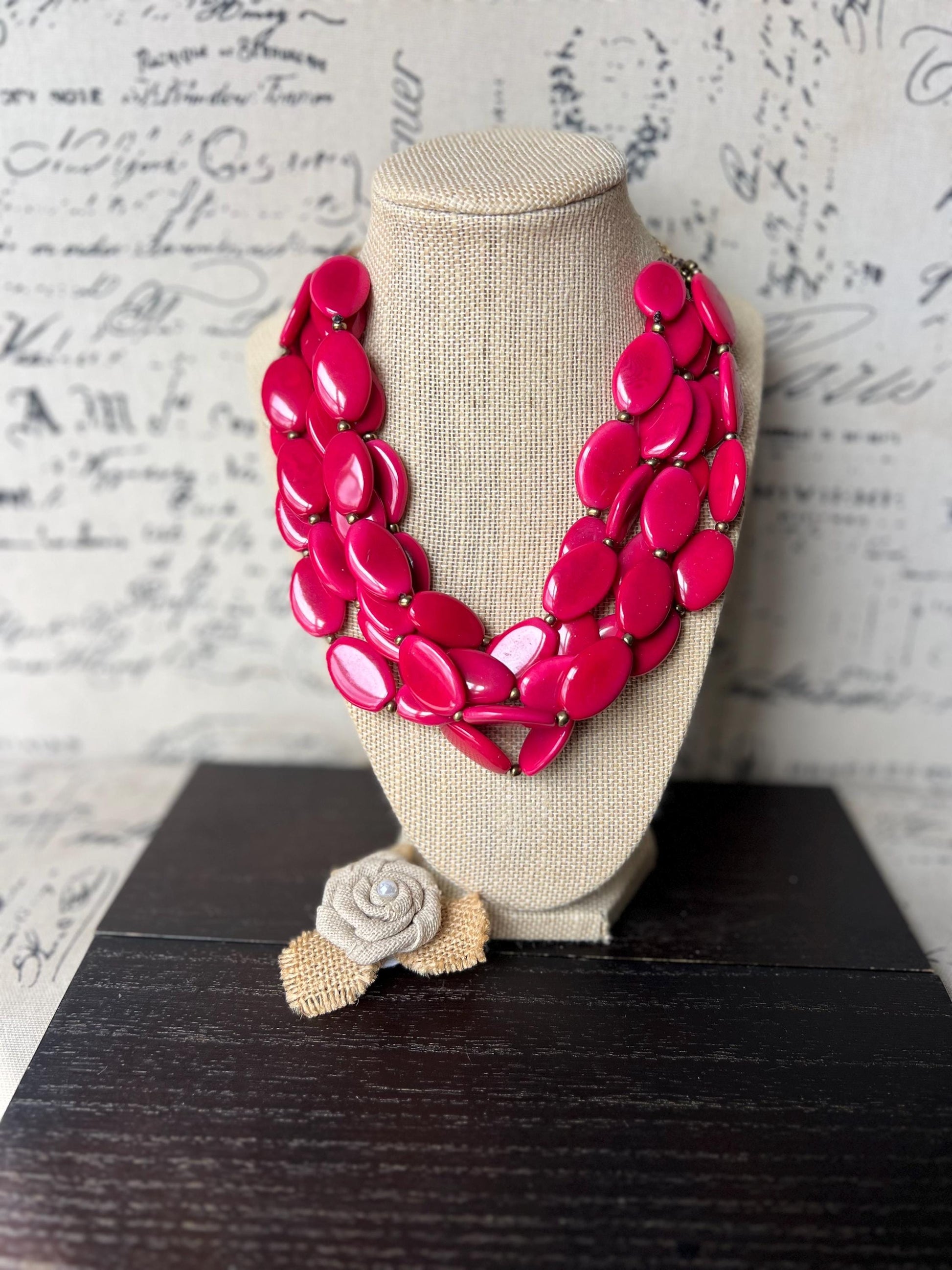 Red beaded necklace Tagua jewelry Statement necklace for women chunky Christmas gifts Wearable art Multi layer necklace Big bold bib
