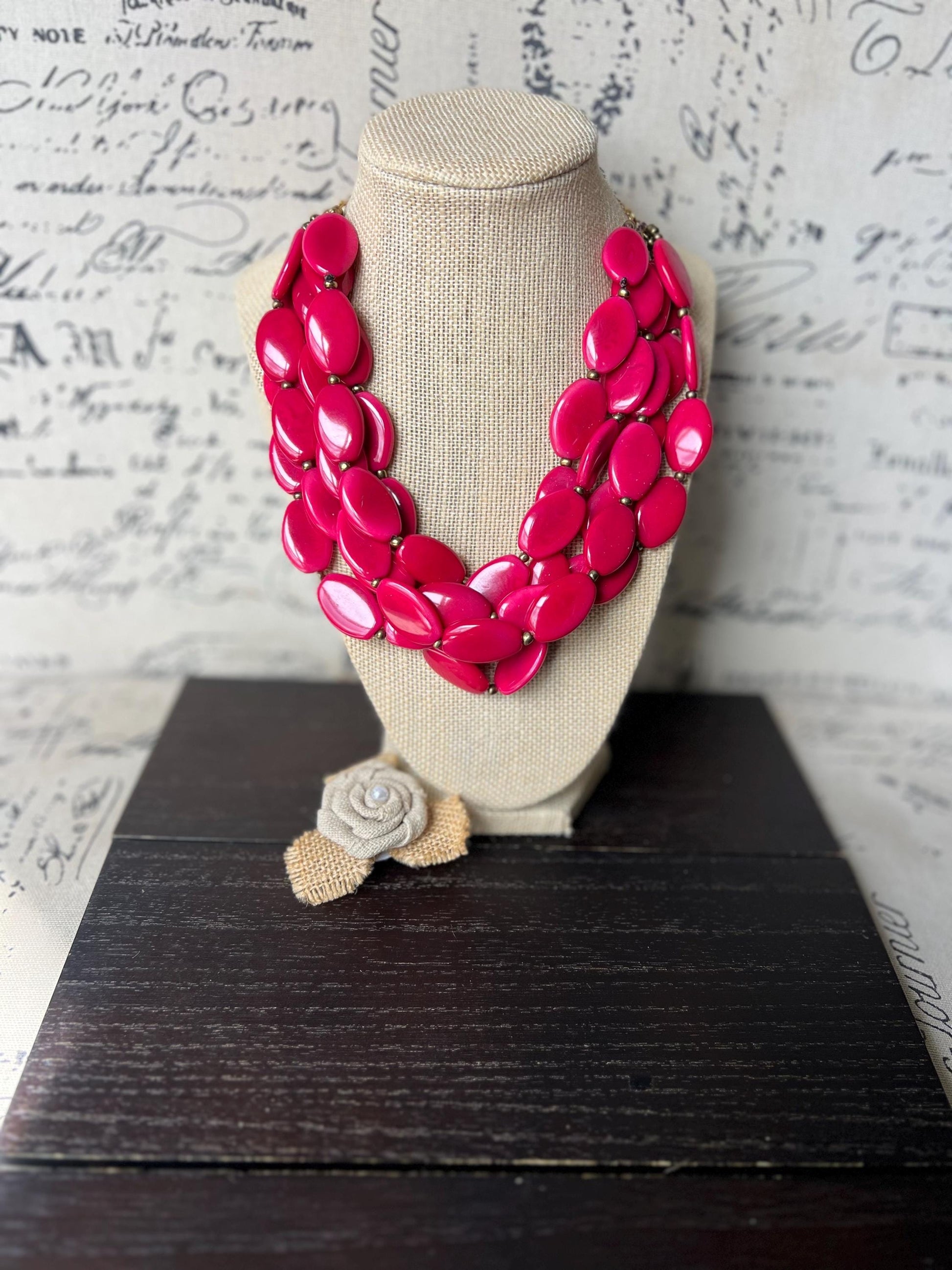 Red beaded necklace Tagua jewelry Statement necklace for women chunky Christmas gifts Wearable art Multi layer necklace Big bold bib