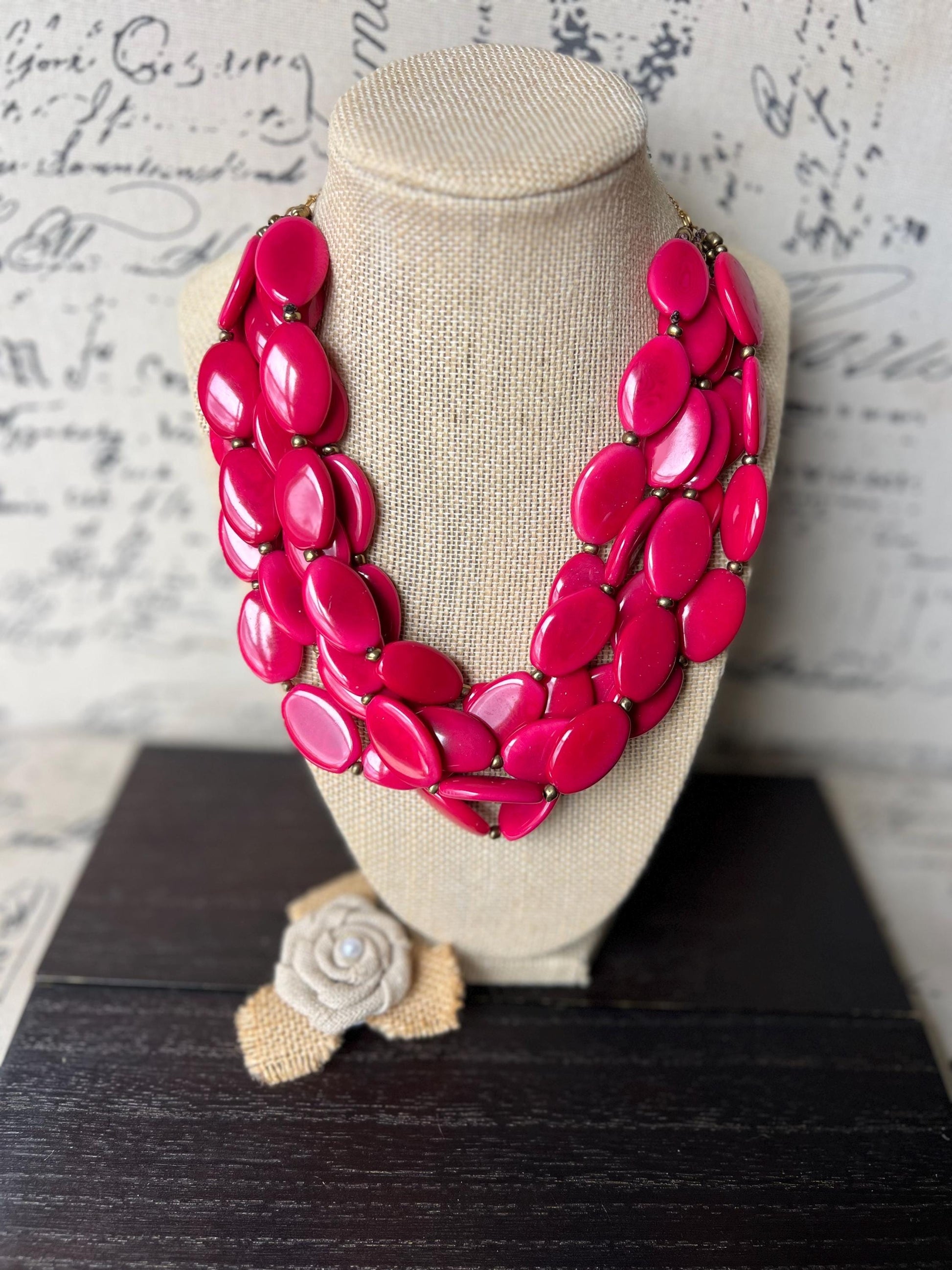 Red beaded necklace Tagua jewelry Statement necklace for women chunky Christmas gifts Wearable art Multi layer necklace Big bold bib