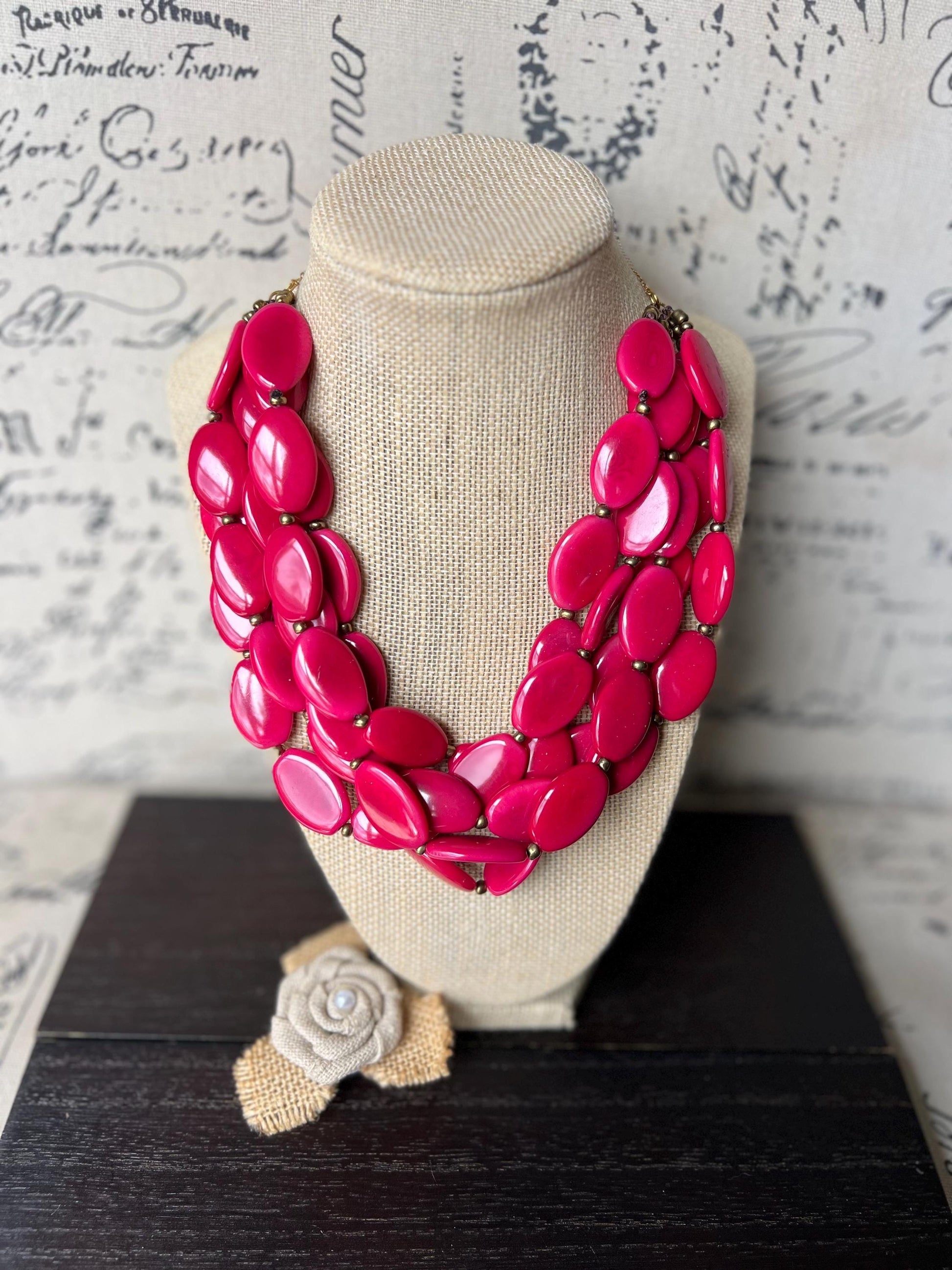 Red beaded necklace Tagua jewelry Statement necklace for women chunky Christmas gifts Wearable art Multi layer necklace Big bold bib
