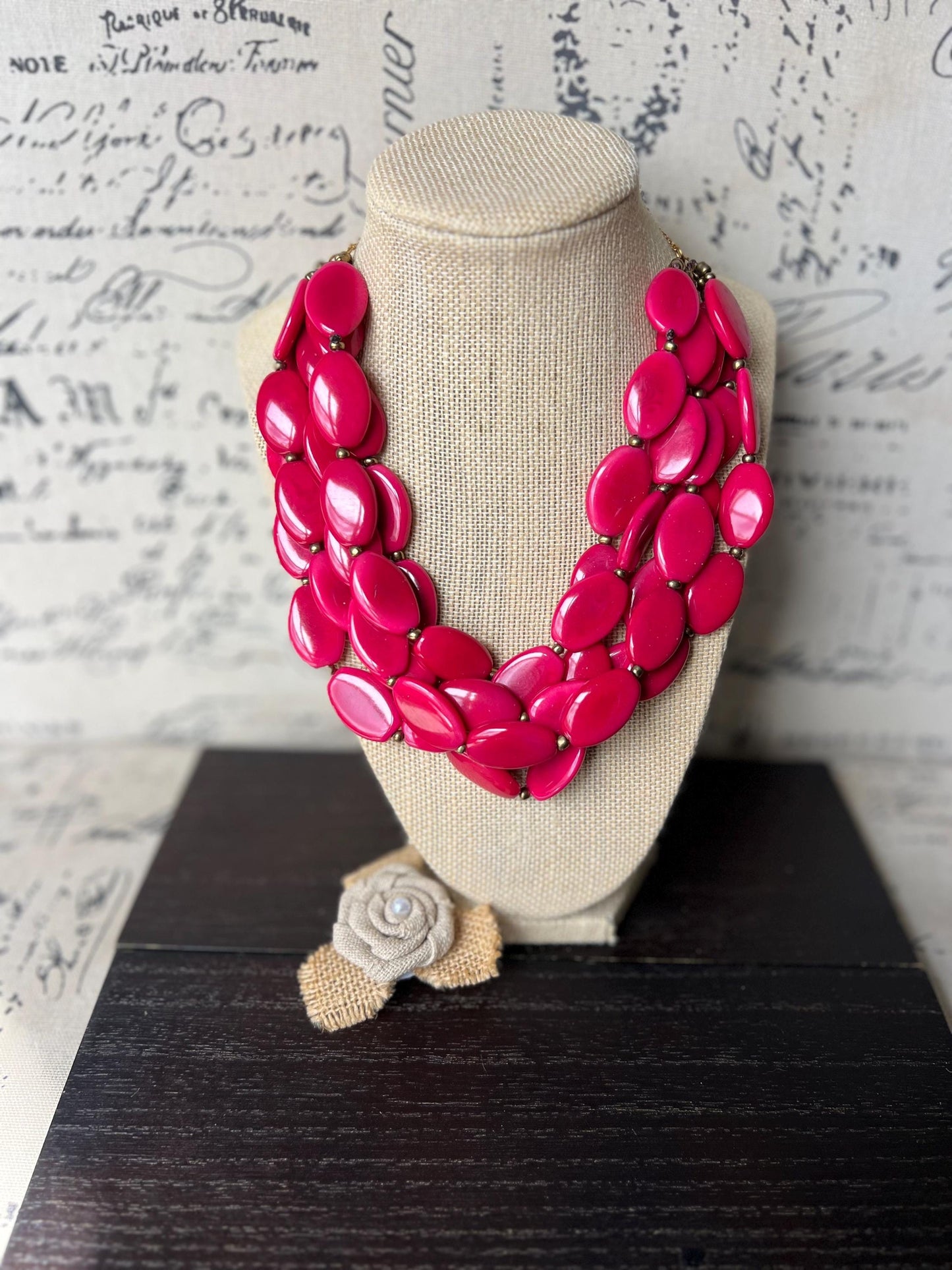 Red beaded necklace Tagua jewelry Statement necklace for women chunky Christmas gifts Wearable art Multi layer necklace Big bold bib