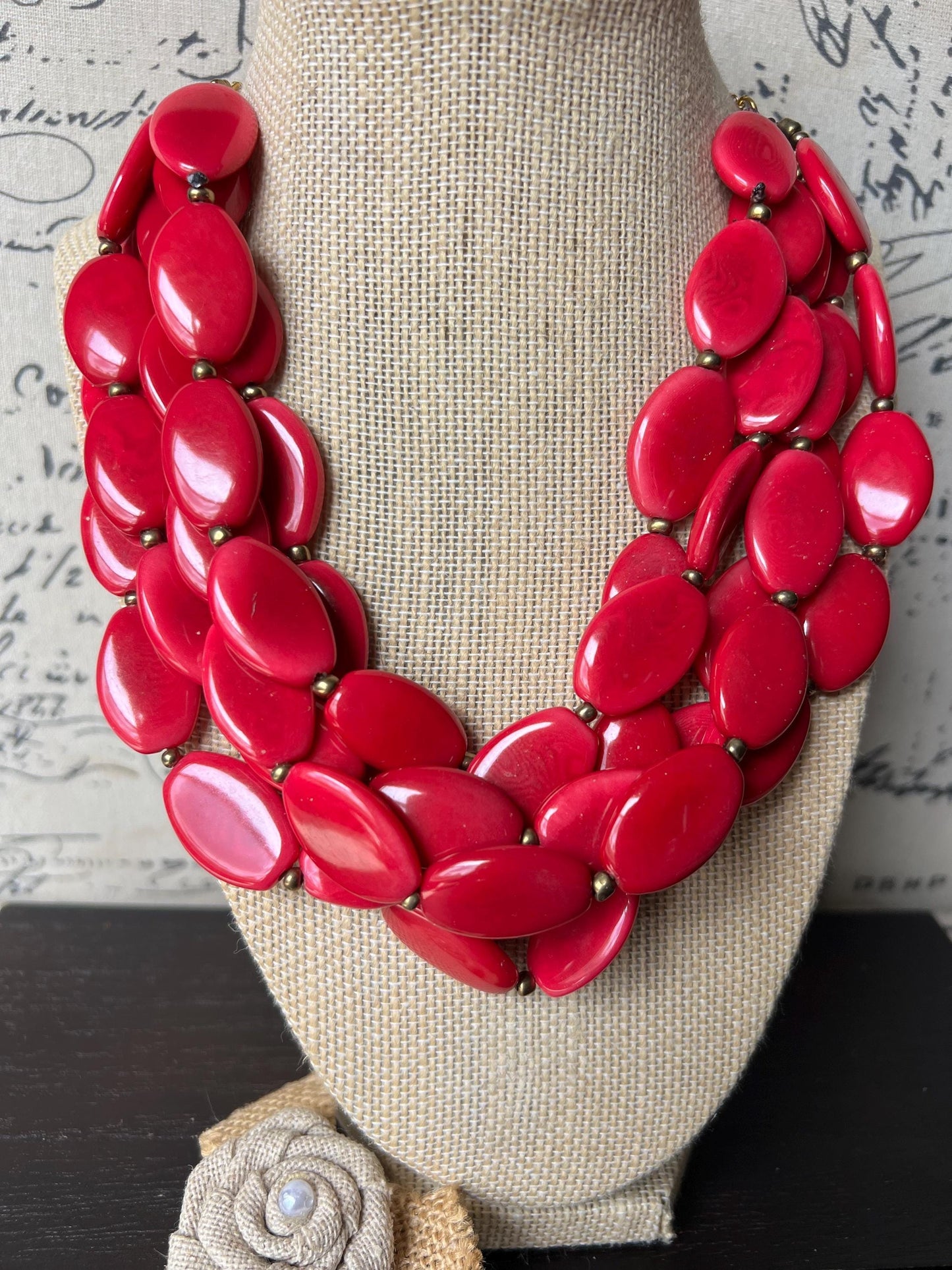 Red beaded necklace Tagua jewelry Statement necklace for women chunky Christmas gifts Wearable art Multi layer necklace Big bold bib