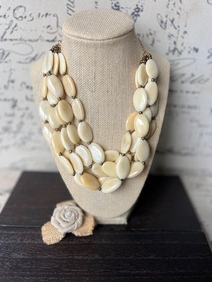 Ivory white fashion necklace Statement beaded necklace for women Tagua nut necklace Wearable art 14 year wedding anniversary gifts for wife