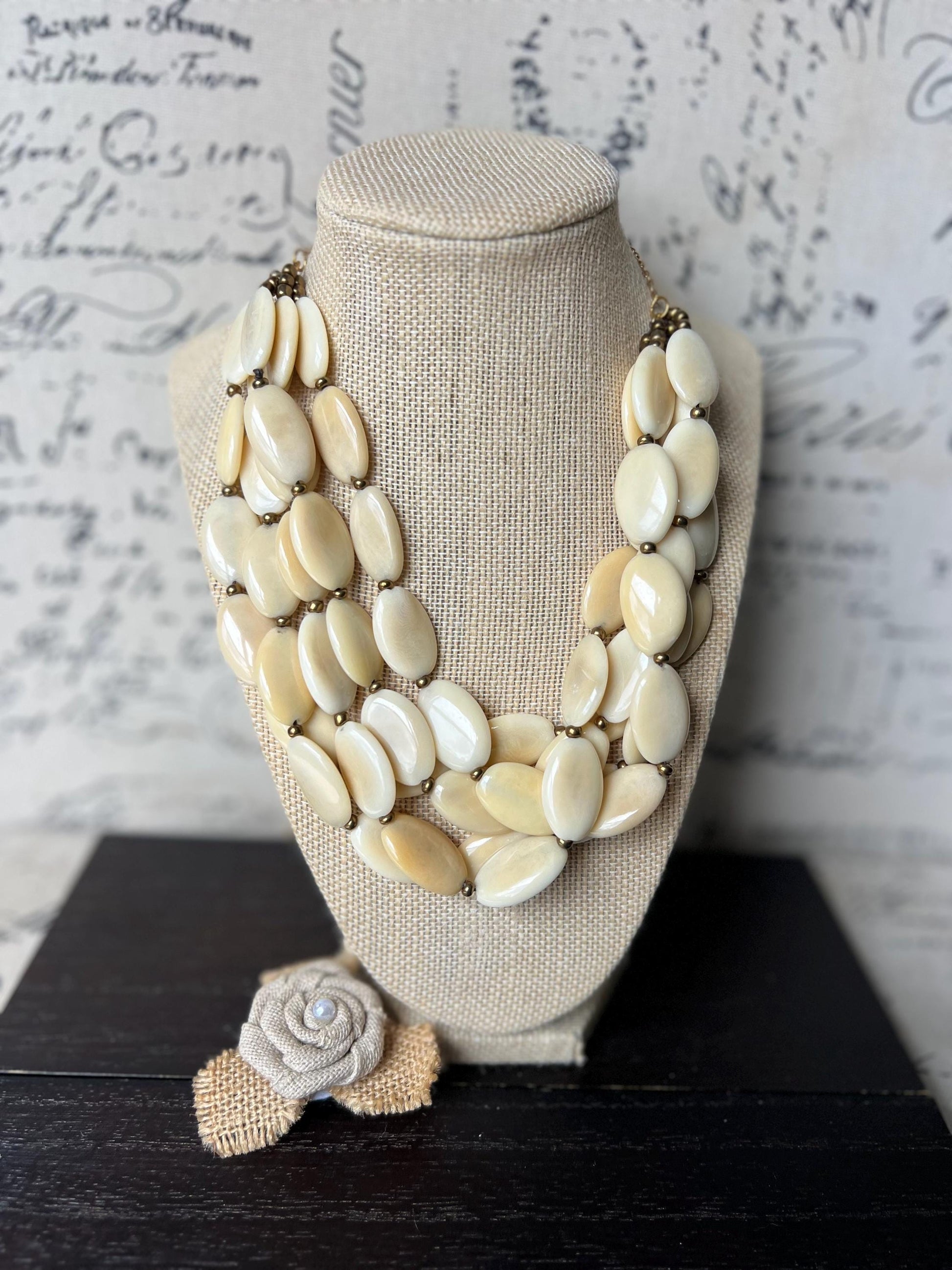 Ivory white fashion necklace Statement beaded necklace for women Tagua nut necklace Wearable art 14 year wedding anniversary gifts for wife