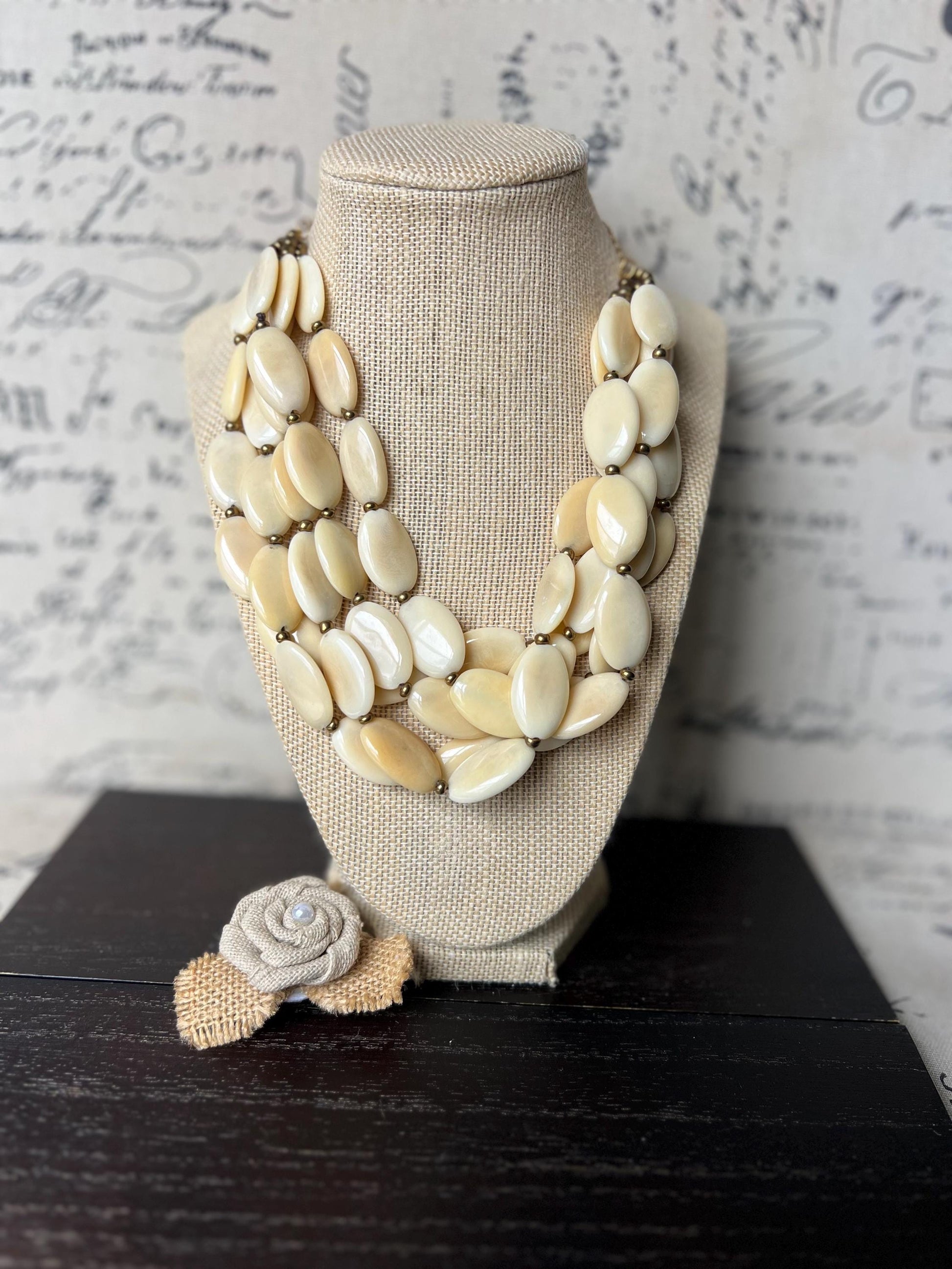 Ivory white fashion necklace Statement beaded necklace for women Tagua nut necklace Wearable art 14 year wedding anniversary gifts for wife