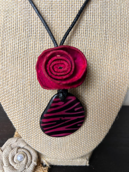 Hot pink flower pendant necklace Dainty rose necklace Rose necklace Adjustable cord Art to wear Artistic necklace Feminine artsy gifts