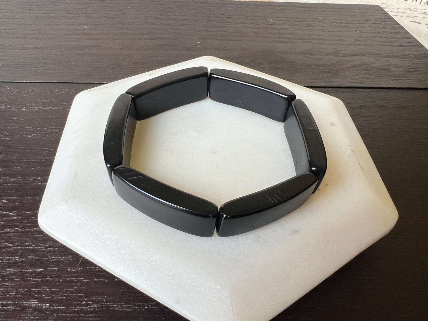 Black handmade bracelet Elastic stretch bangle Tagua nut jewelry Adjustable bracelet Geometric bead Christmas gifts