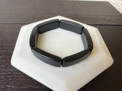 Black handmade bracelet Elastic stretch bangle Tagua nut jewelry Adjustable bracelet Geometric bead Christmas gifts