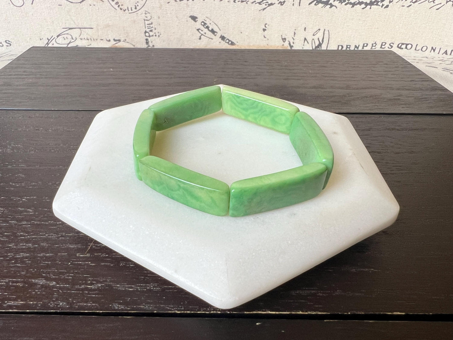 Green beaded bracelet Elastic stretch bangle Tagua nut jewelry Adjustable bracelet Artsy gifts Stocking stuffers