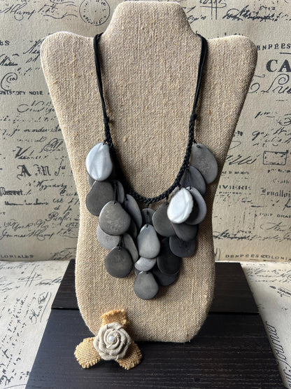 Gray waterfall necklace Tagua jewelry Big bold necklaces Statement beaded bib Wearable art
