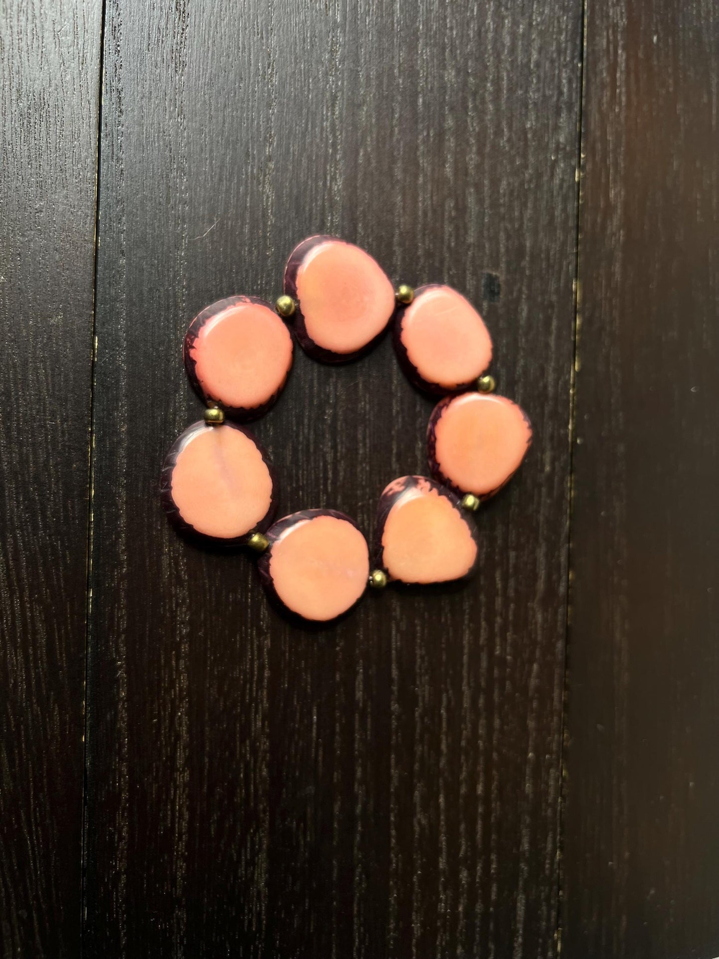 Blush pink beaded bracelet Tagua jewelry Elastic stretch bracelets for women Statement bangle Christmas gifts